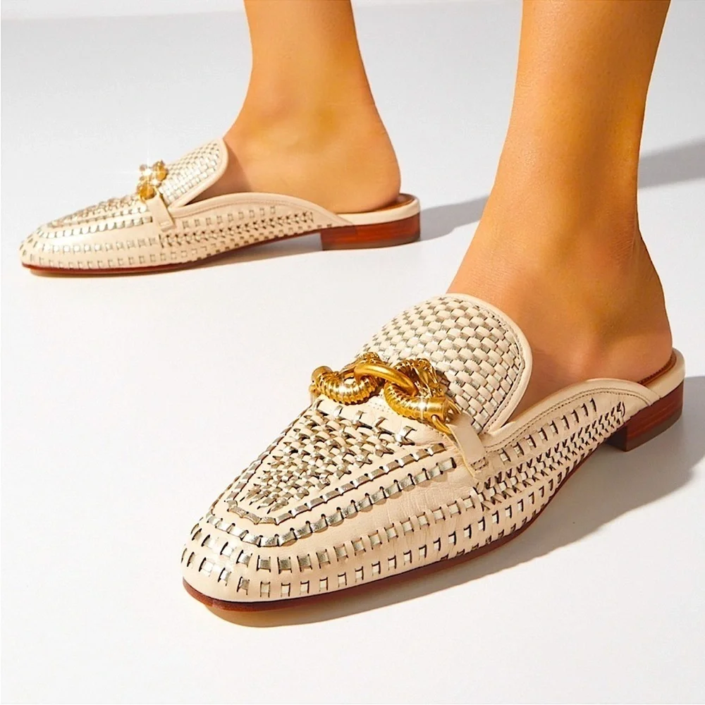 Tory Burch Jessa loafers backless mules clogs woven leather horsebit loafers