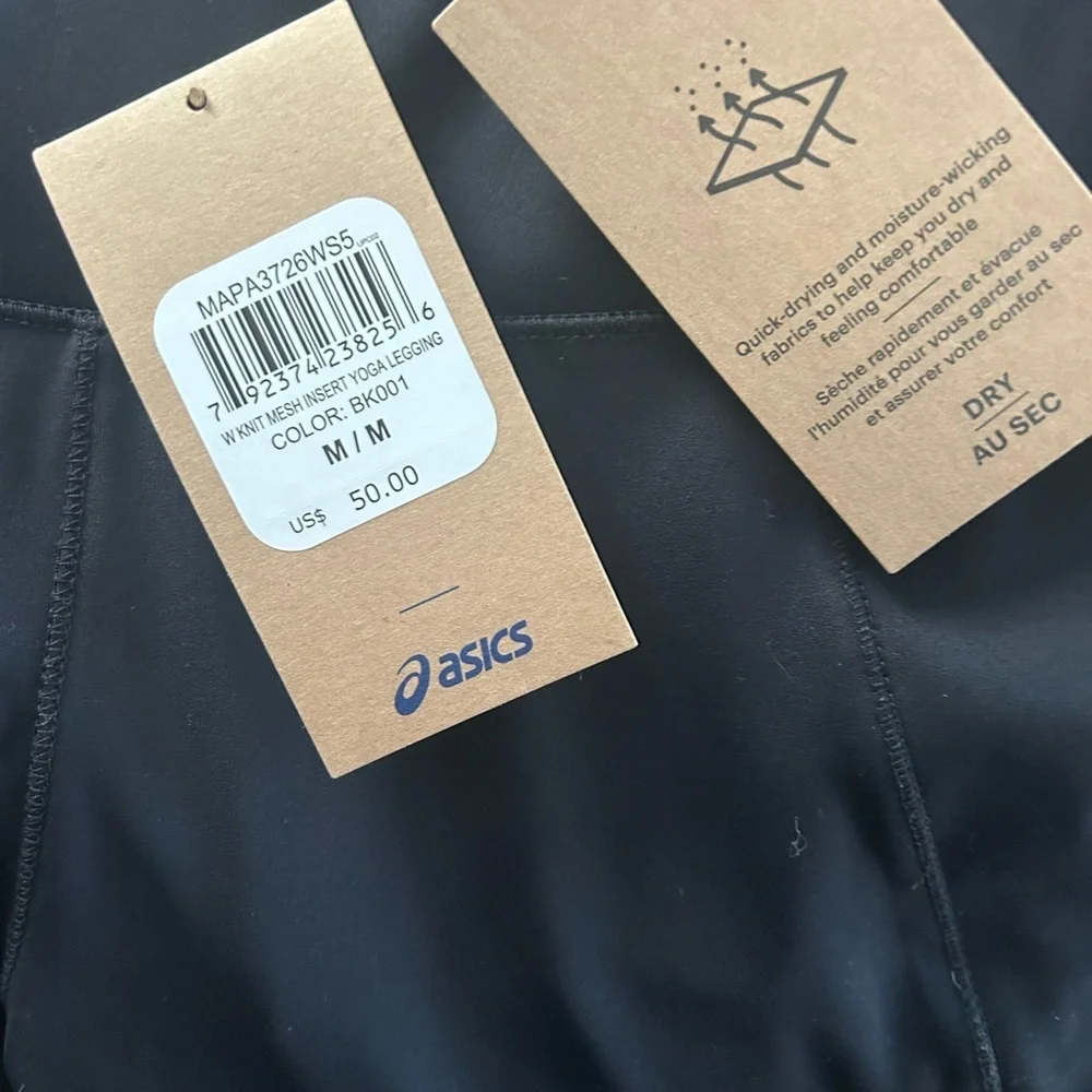 Asics Black Performance High Waisted Leggings Pockets Medium