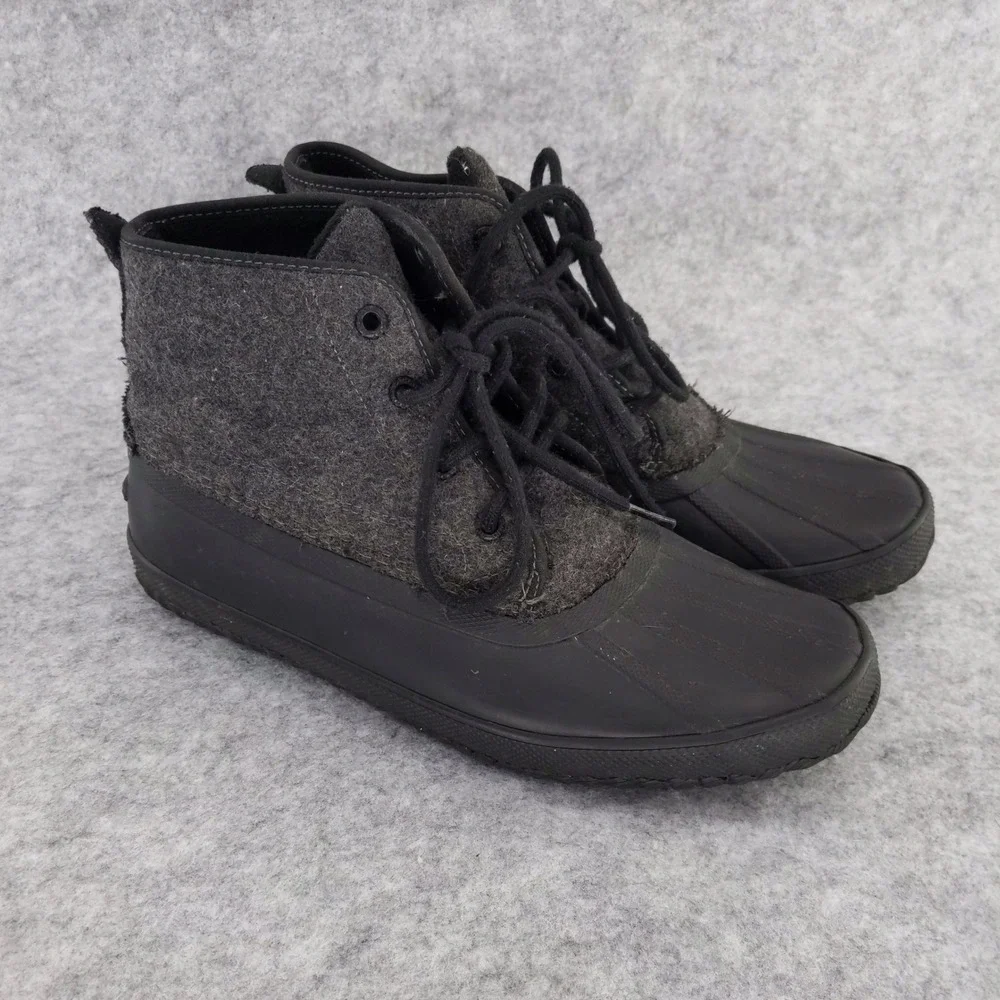 Sperry‎ Duck Boots Mens 8.5 Black Charcoal Wool Blend Lace Up Boots