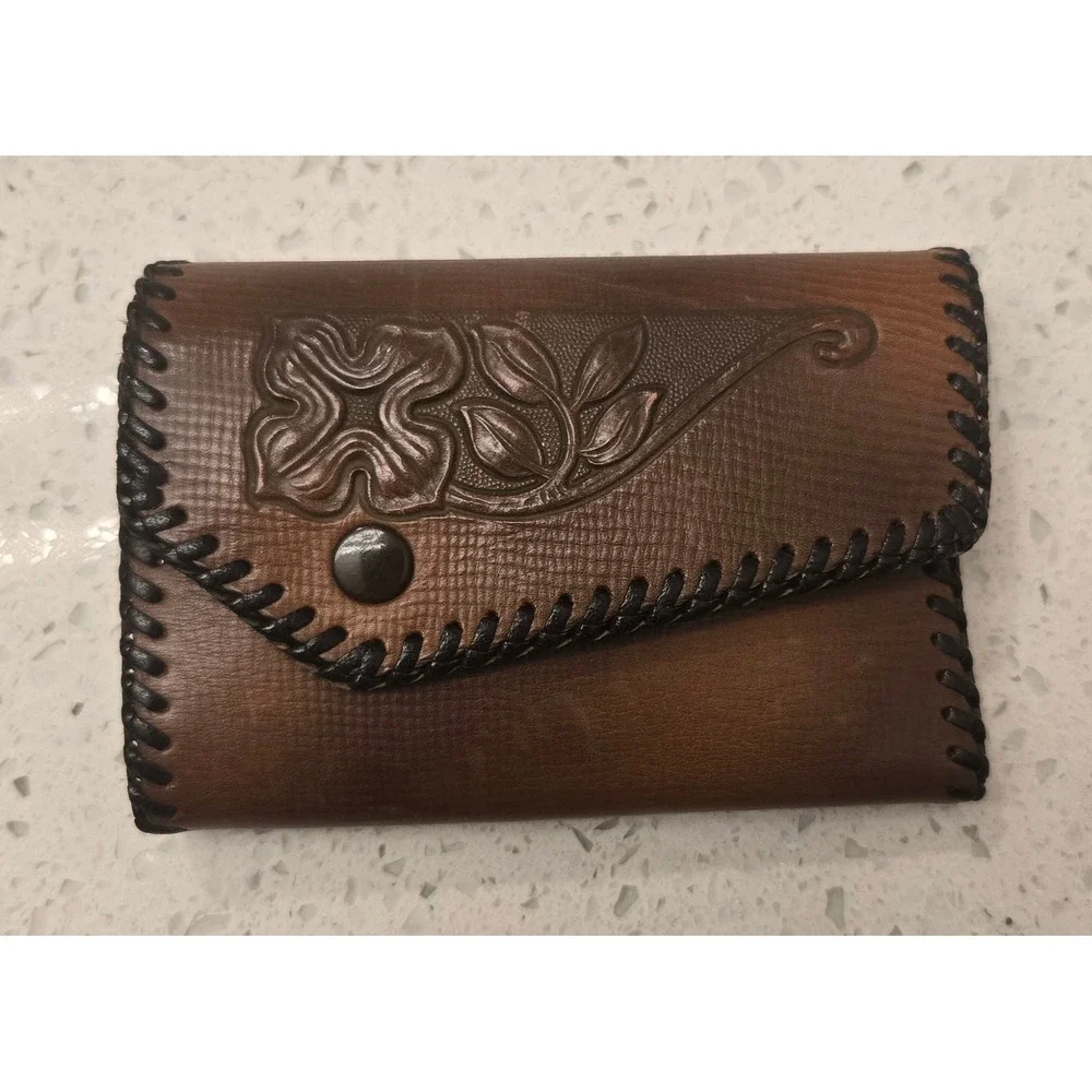Vintage Hand Tooled Leather Key Wallet Holder Meer‎ Style Western Floral