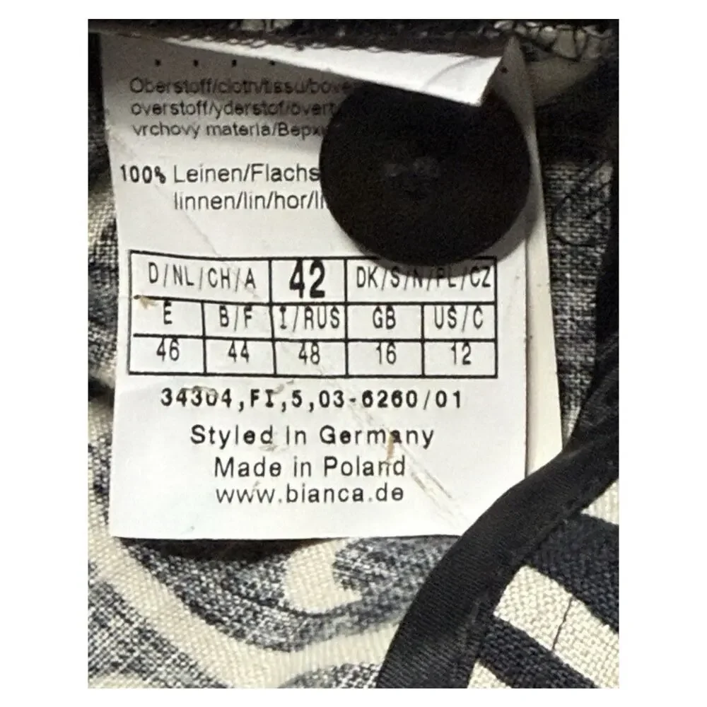 Bianca Linen Blazer Jacket 100% Linen Size 12 Black Brown Geo Artsy Cottagecore