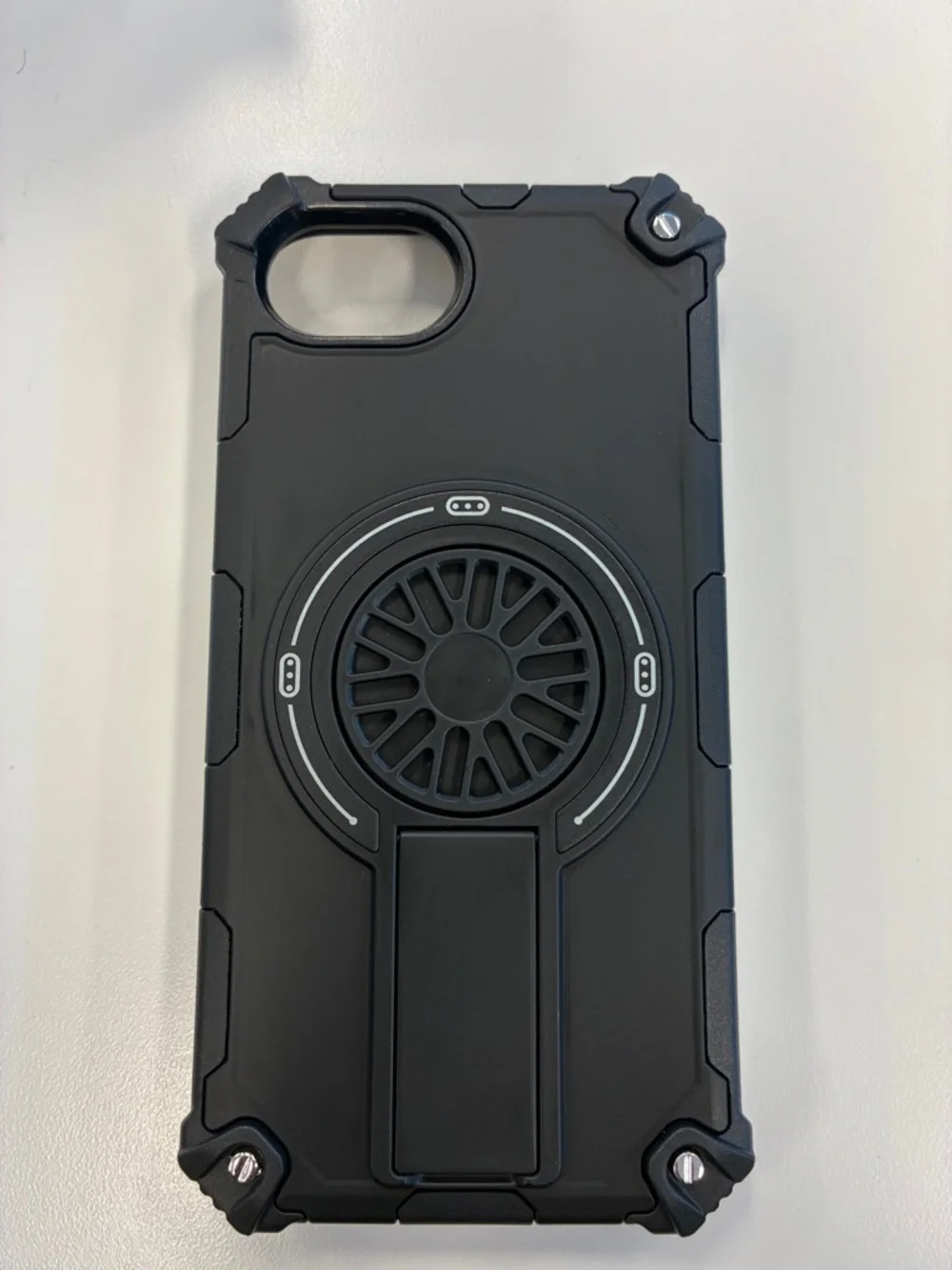 16E Black Case with Built-In Fidget spinner and kick stand. MagSafe