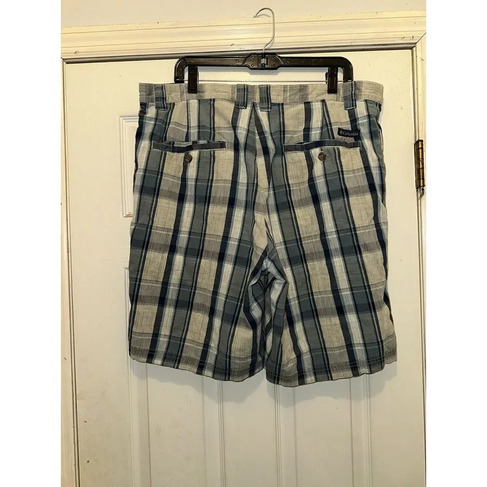 Columbia Cotton Shorts Mens Size‎ 38 Plaid Beige Blue