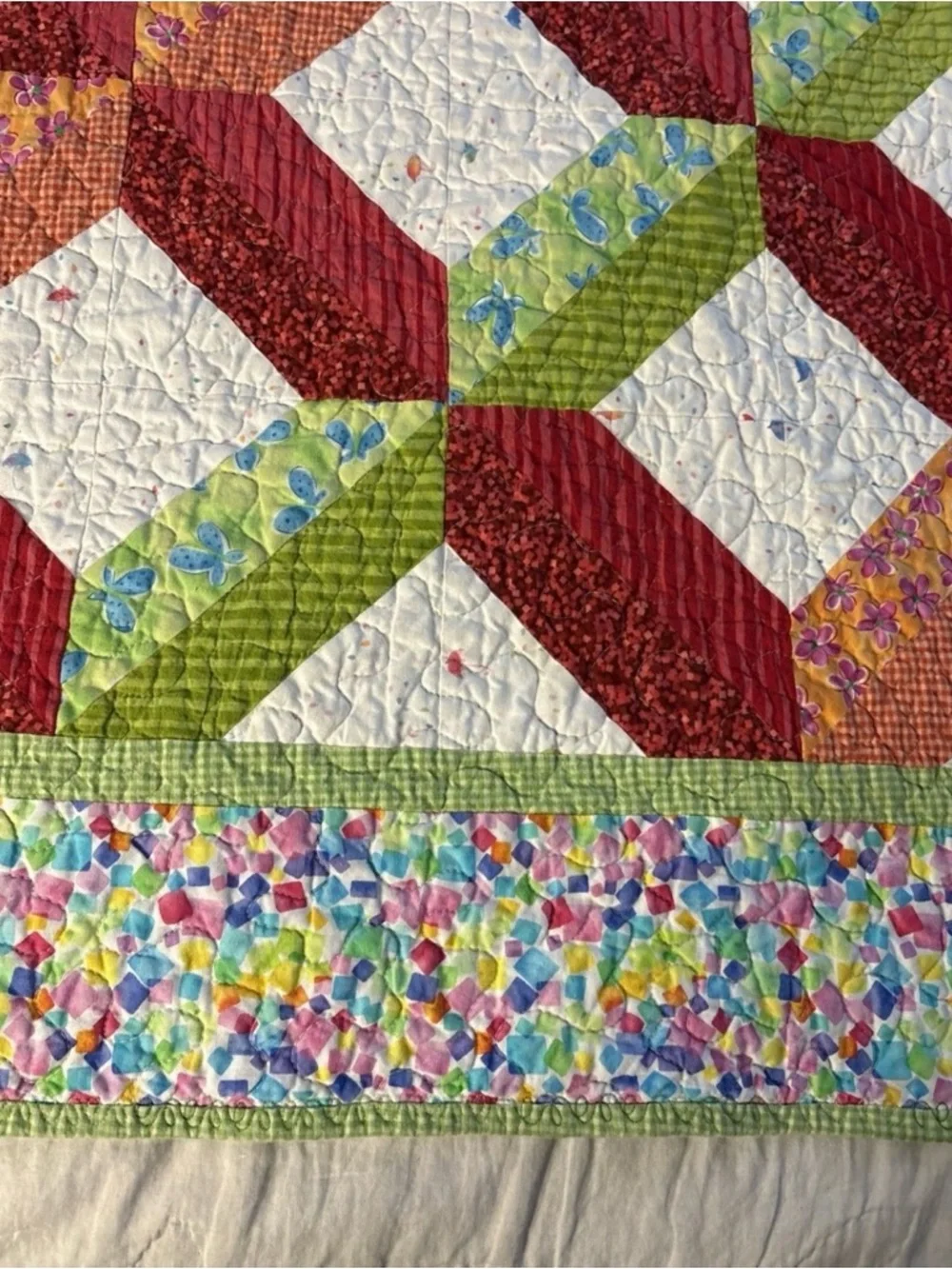 Vintage 1960’s  Handmade Quilt Triangle Diamond Quilt  55” X 44”