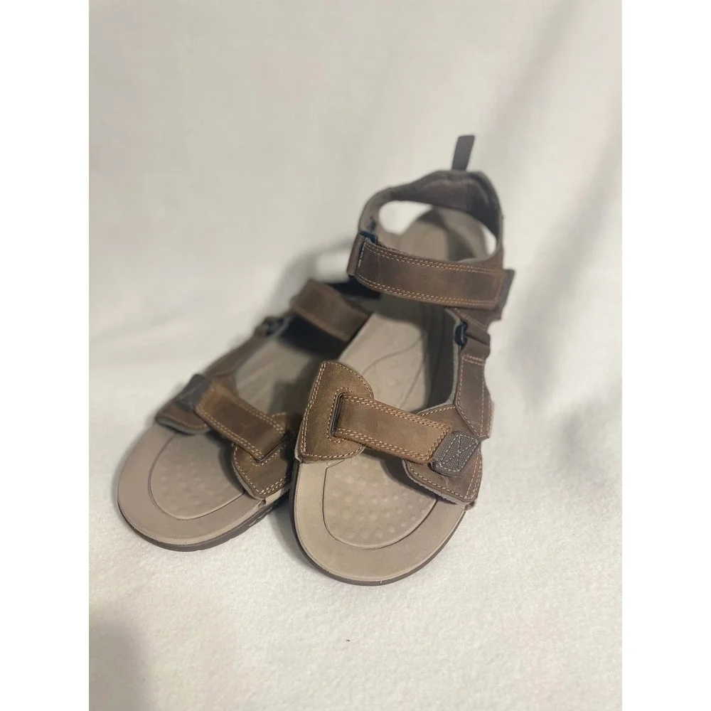 Clarks Leather Sport Sandals Fisherman Men 12M Brown Adjustable Straps 63581