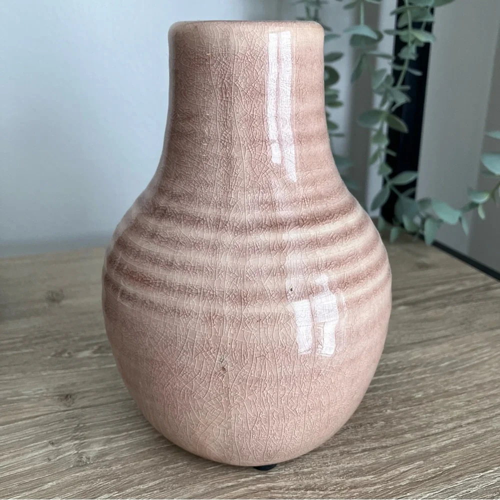 Crate & Barrel Patine Bud Vase Set Of 2 Gray Pink Flower Ceramic Home Decor