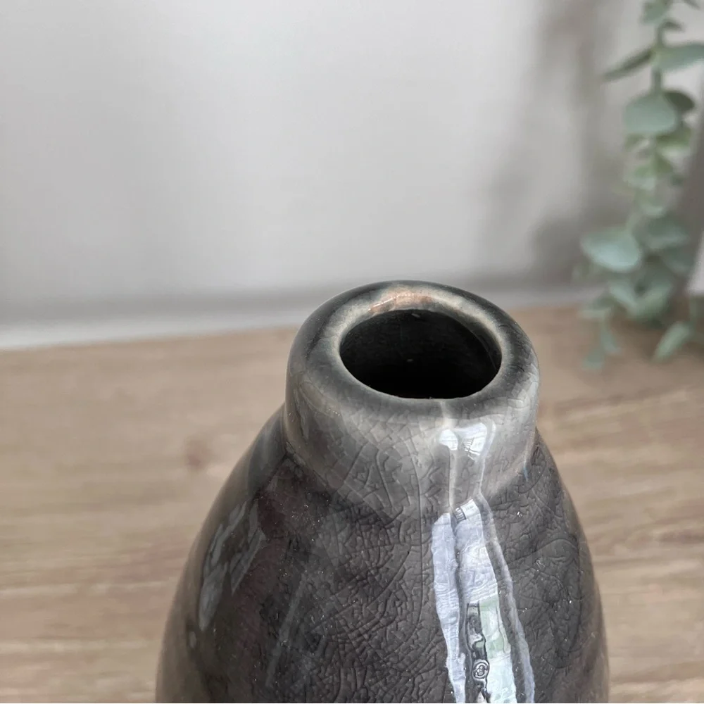Crate & Barrel Patine Bud Vase Set Of 2 Gray Pink Flower Ceramic Home Decor