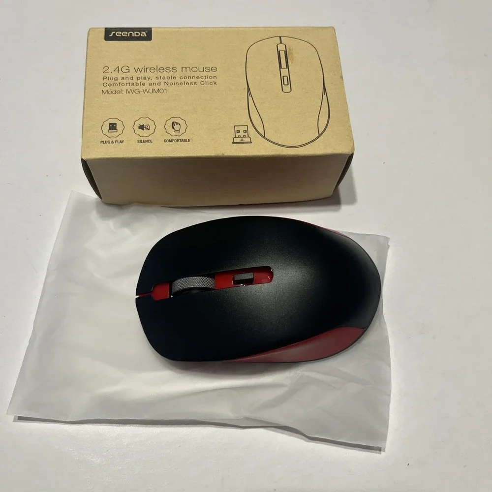 Seenda‎ Wireless Mouse 2.4G Plug &play Red/black Noiseless Click Model New W/box