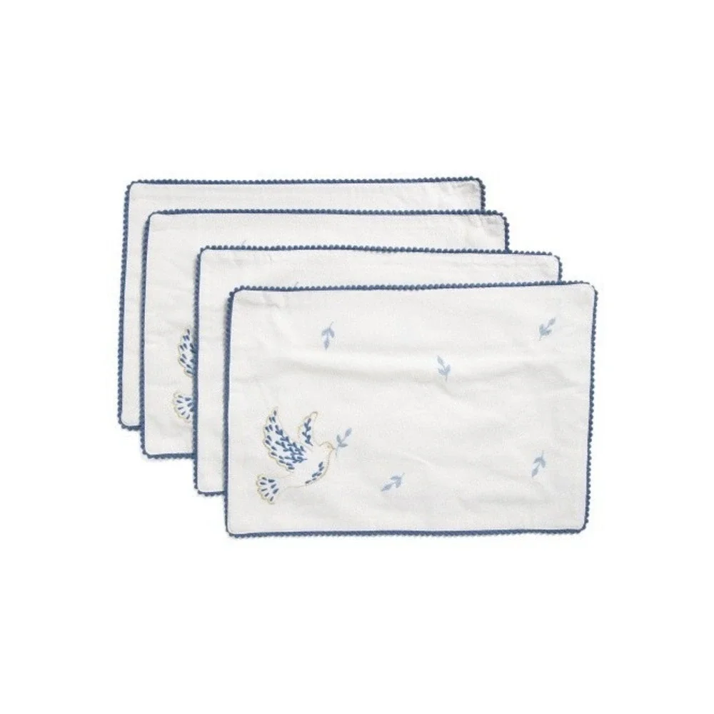Rachel Zoe placemats Set of 4 Embroidered Dove‎ Peace 13 x 19 silver sparkle