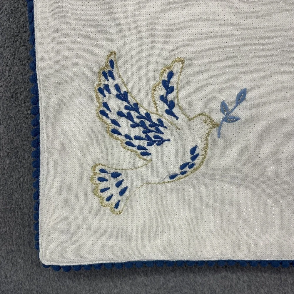 Rachel Zoe placemats Set of 4 Embroidered Dove‎ Peace 13 x 19 silver sparkle