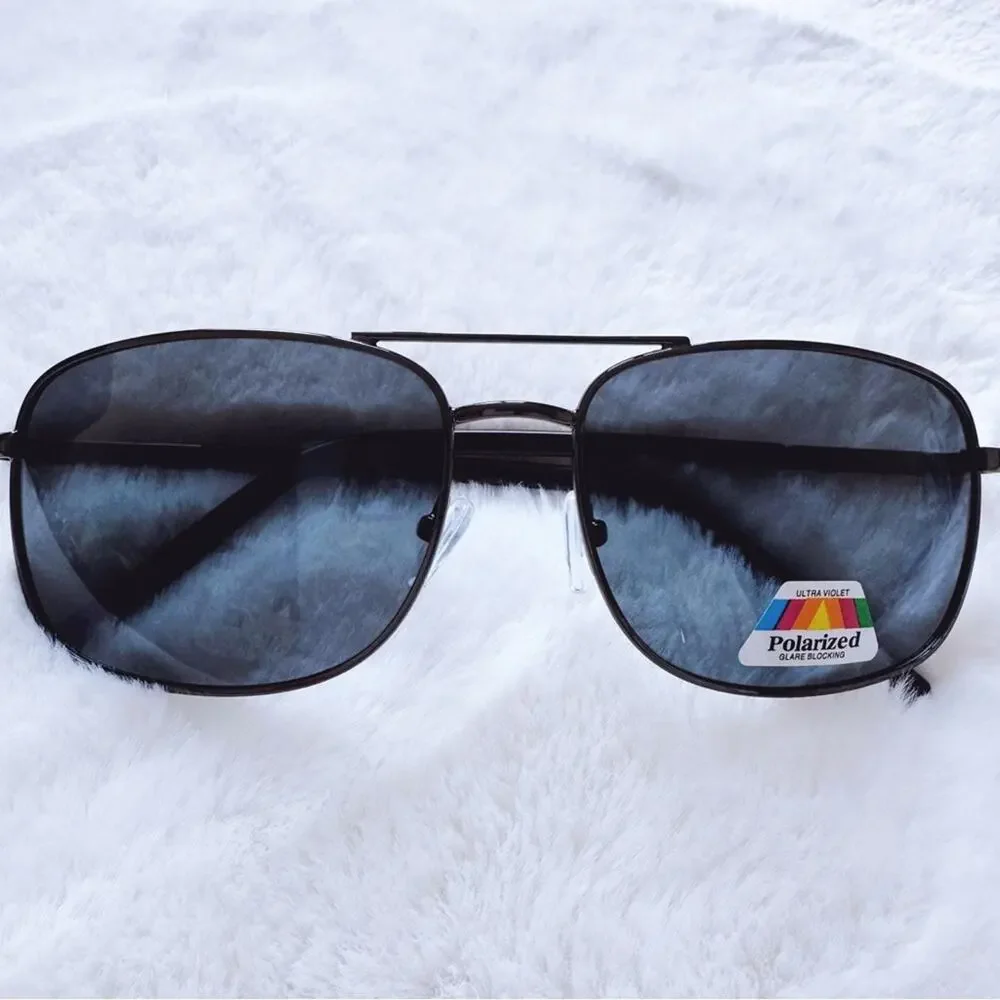 Troy Black w/ Black Rims Rectangular Polarized Sunglasses