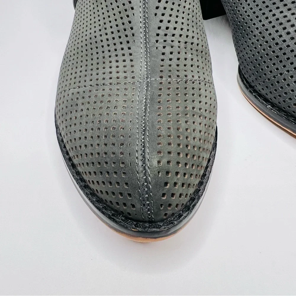Vince Camuto Casha Gray Perforated Suede Side Zip Buckled Accent Ankle Boot