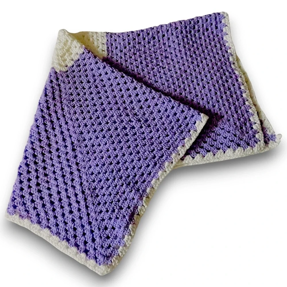 Hand Crocheted Blanket Baby Lap Afghan Purple / Lilac White 38