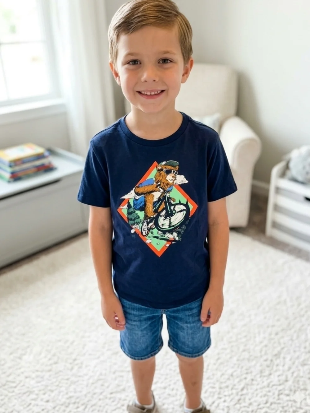 Old Navy Boys' Navy Graphic Bear Biking Tee