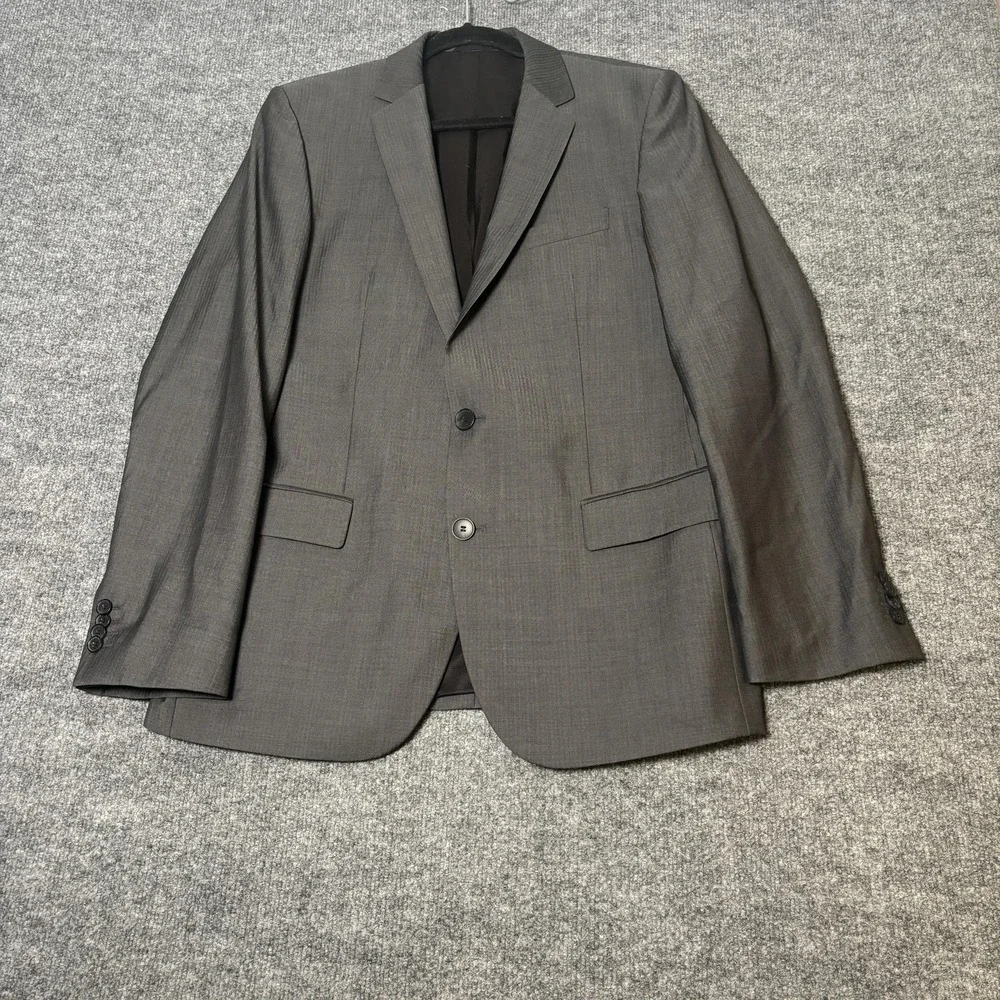 Hugo Boss Suit Jacket Mens 40R Gray Virgin Wool 2 Button Bulgaria Notch Lapel‎
