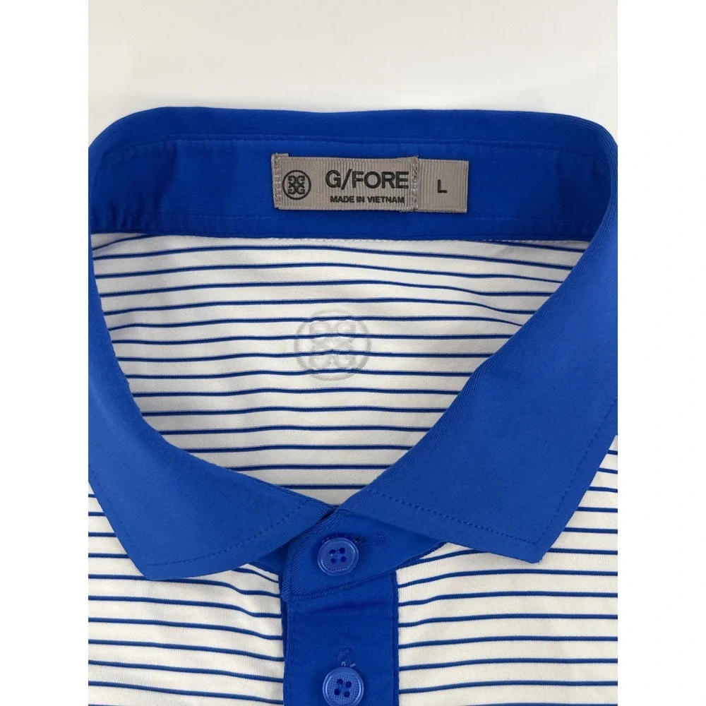 G/FORE Mens Striped Golf Polo Shirt Blue White Short Sleeve Size Large L‎