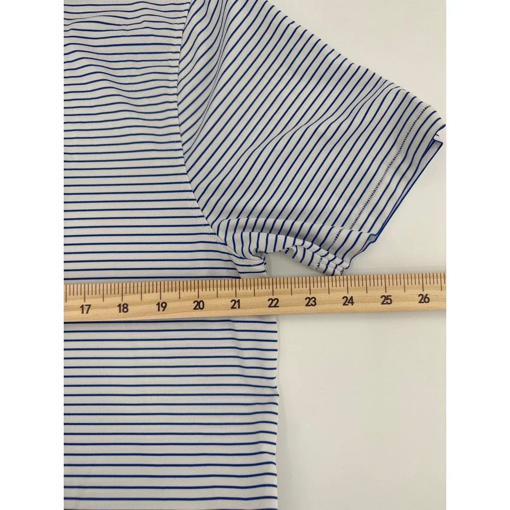 G/FORE Mens Striped Golf Polo Shirt Blue White Short Sleeve Size Large L‎