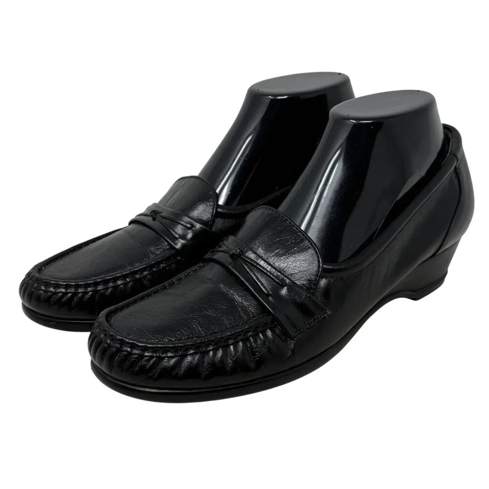 SAS Womens Easier Black‎ Leather Dress Career Work Slip On Low Heel 10N
