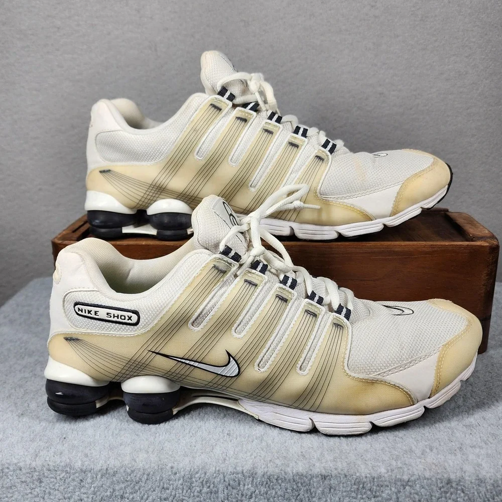 Nike Shox Shoes Mens‎ Size 12 White Mesh Running Athletic Sneakers 407155-101