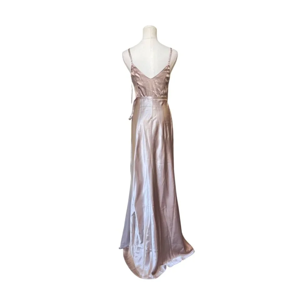 Birdy Grey Cindy Satin Bridesmaid Dress Size S NWT Taupe Wrap Tie‎ Wedding Guest