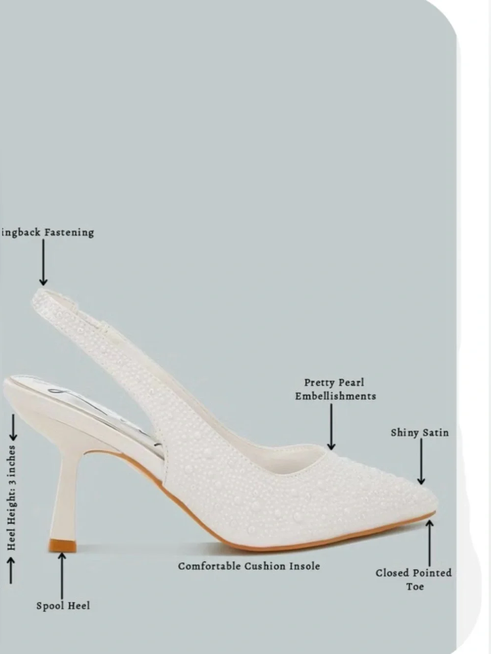 London Rag Ararki Luxurious Satin Pearl Slingback Sandals In White Size 8 NEW