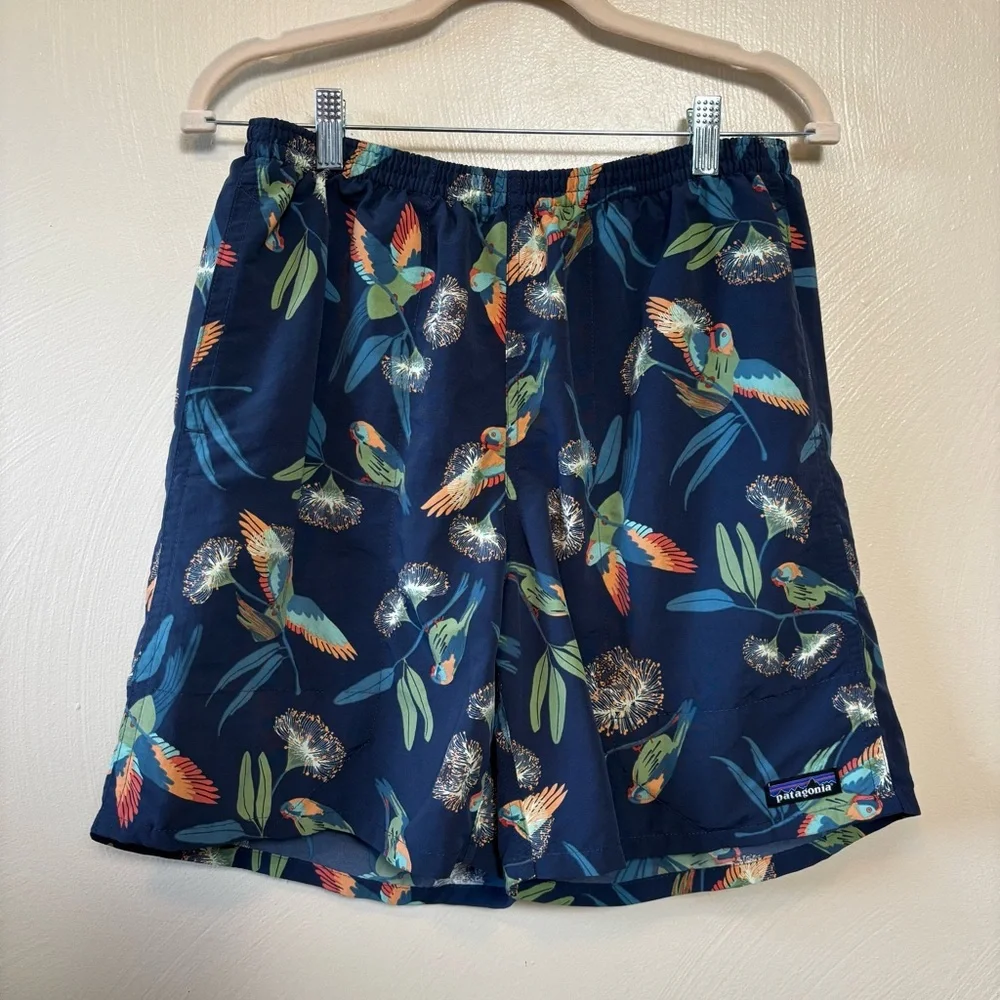 Patagonia Men’s Swim Trunks Baggies Shorts Stone Blue Birds Mesh Lined Size M