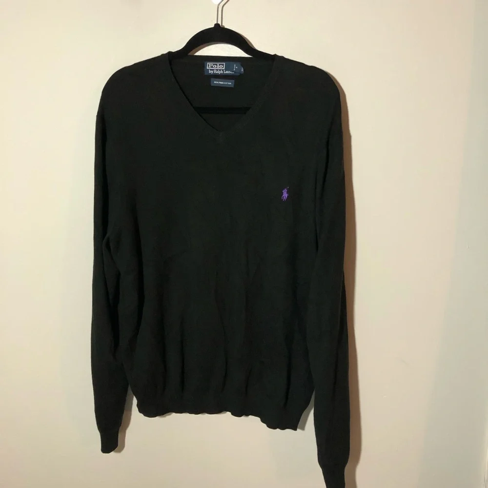 Vtg polo Ralph Lauren black v neck mens xxl pullover sweater pima cotton preppy