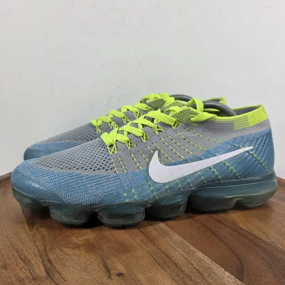 Nike Air VaporMax Flyknit Sprite Volt Mens Gray Blue Size 10 Shoes 849558-022