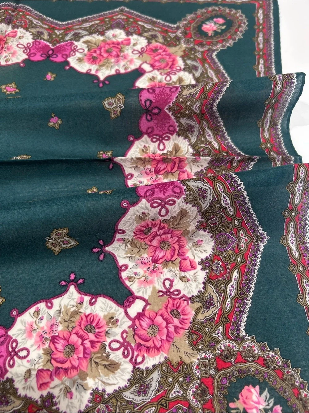 WOMEN HANDKERCHIEF CHRISTIAN DIOR Floral Green Pink Bandana Scarf COTTON 20”