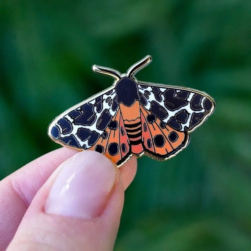 Garden Tiger Moth Enamel Pin -‎ Gold Plated Base Nature Brooch