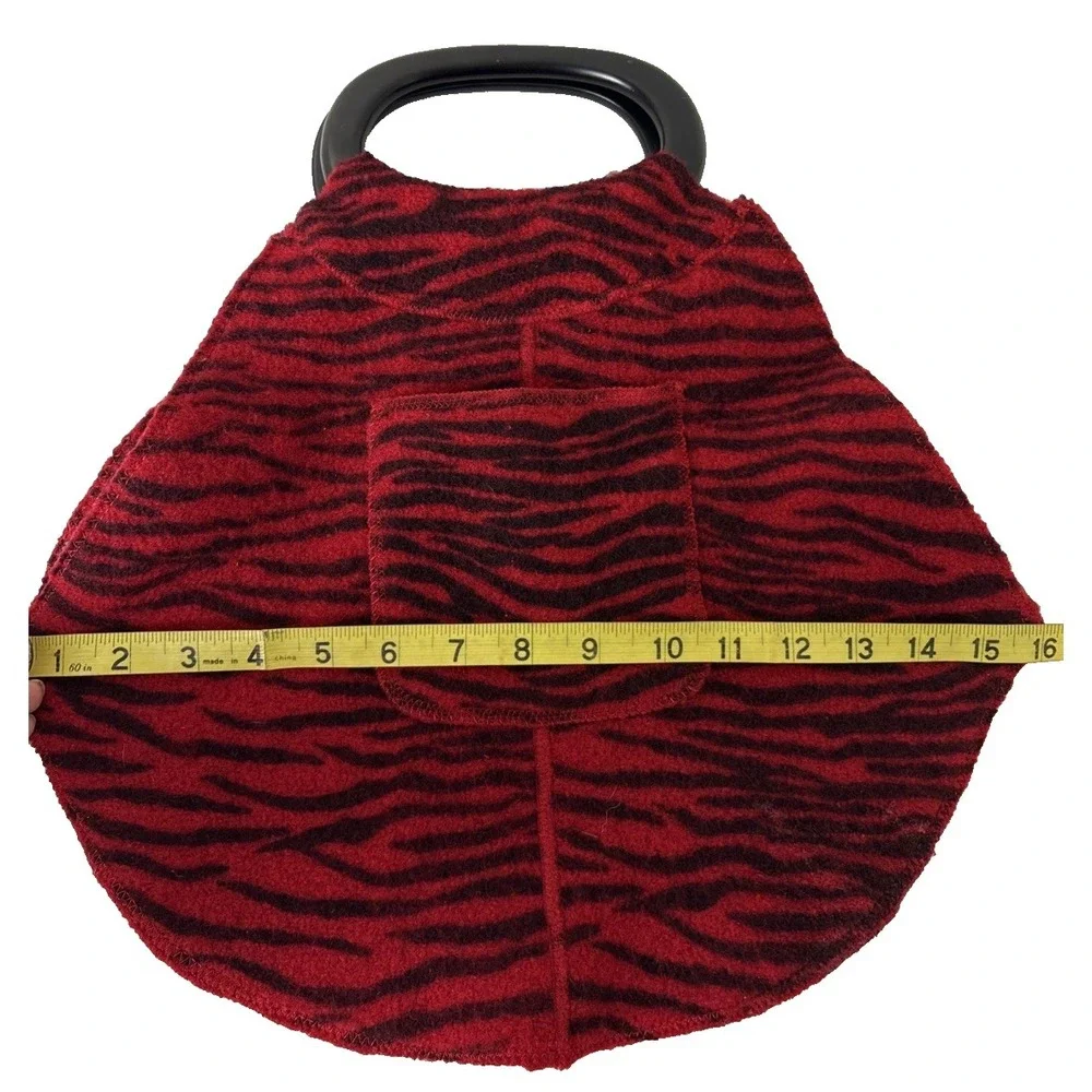 Wool Zebra Print Top‎ Handle Bag Handbag Purse Wood Handle Red Black
