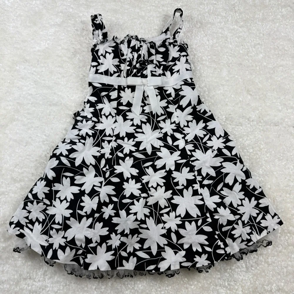 Bonnie Jean Girls 3T Black White Floral Sundress Tulle Crinoline Party Dress Bow
