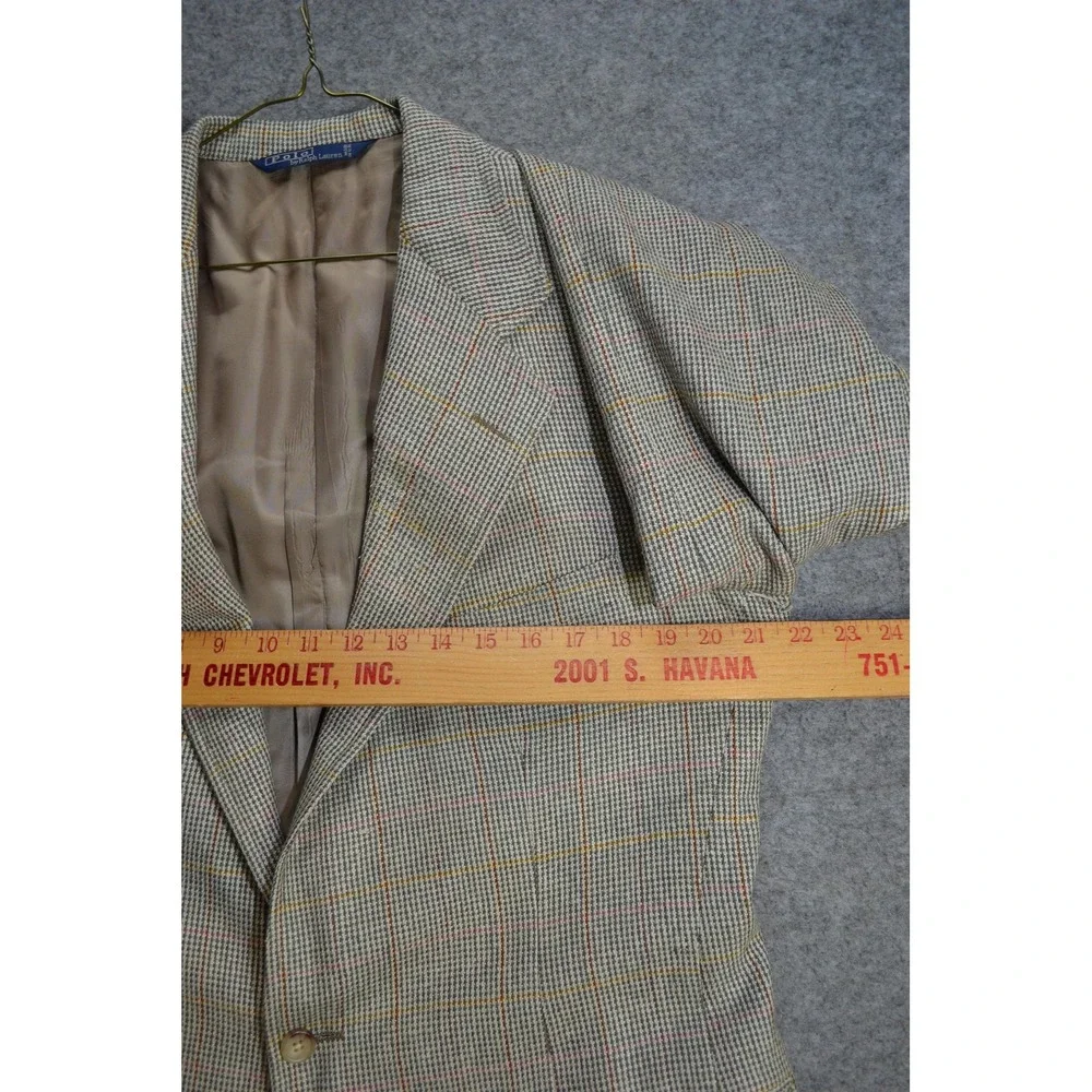 VTG Polo Ralph Lauren Blazer Mens 41L Gray Windowpane Check Made USA Sport‎ Coat