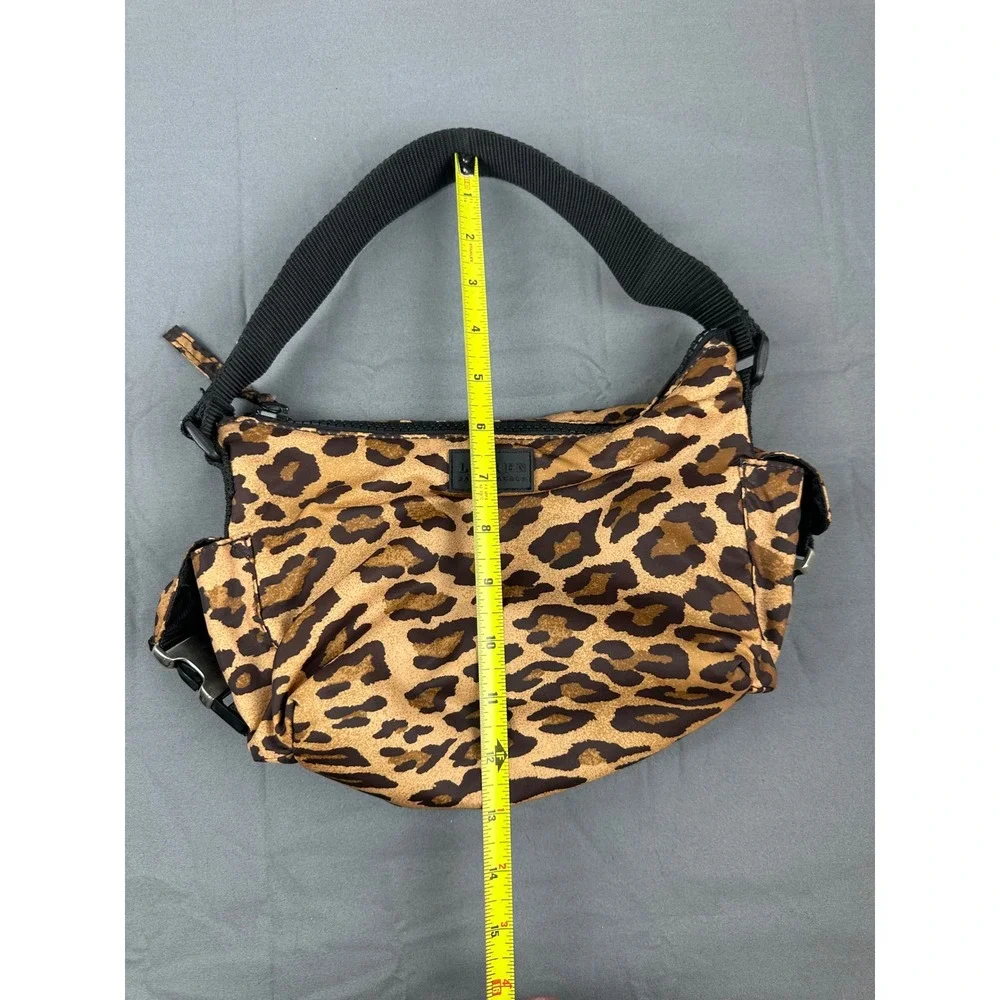 Lauren Ralph Lauren Leopard Print Shoulder Bag Black Strap Zip Close Nylon EUC!
