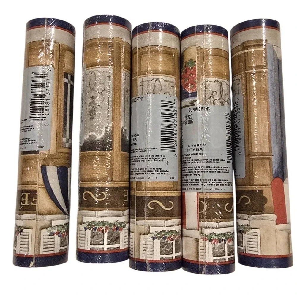 VTG 90s Sunworthy Wallpaper Border Lot 5 French Cafe Bistro NIP 25‎ Yds SAME LOT