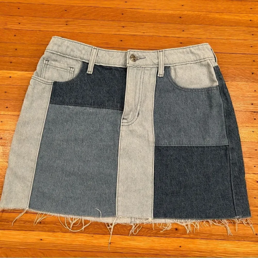 Hollister blue denim ultra hi rise patchwork mini skirt