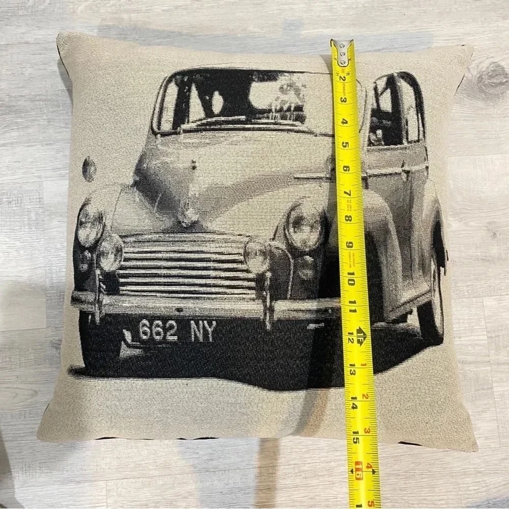 Rare Accent Pillow with Vintage Farm Truck Black and Cream 15” Rustic Farmhouse