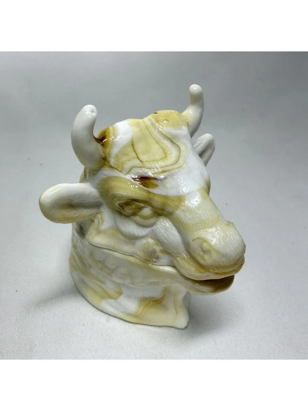 Antique Bull Head Slag Glass Mustard Jar & Bowl Lid Rare Caramel Shards Art READ