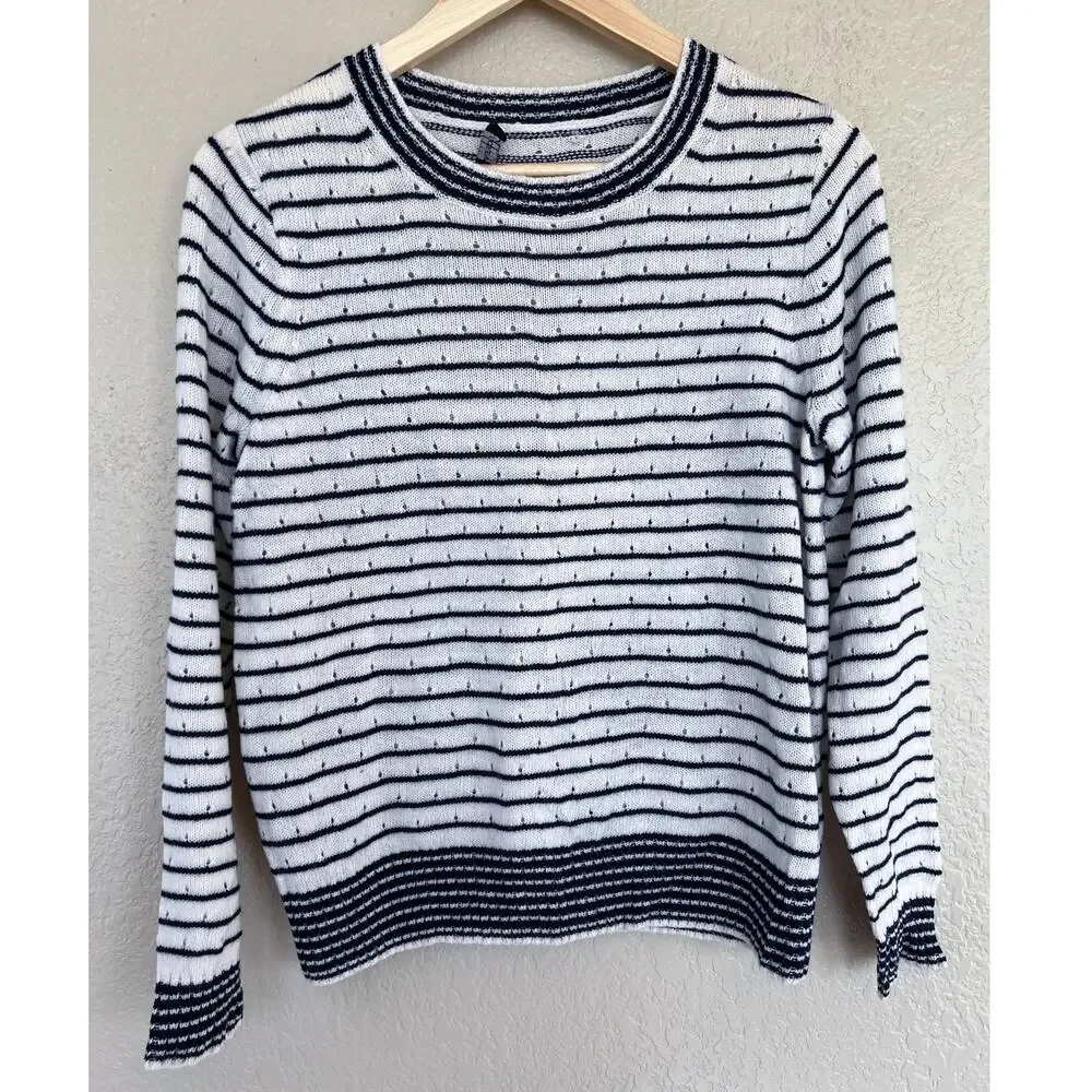 J.Crew Knit Pointelle Sweater Crewneck Medium Stripe Wool Alpaca Blend‎ Casual