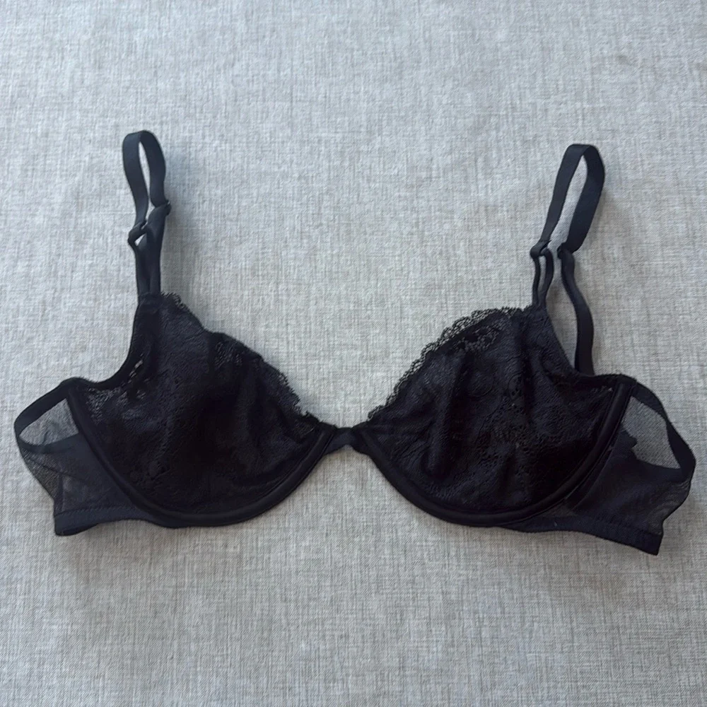 Victoria's Secret Unlined Black Underwire Lace Demi Bra size 36C
