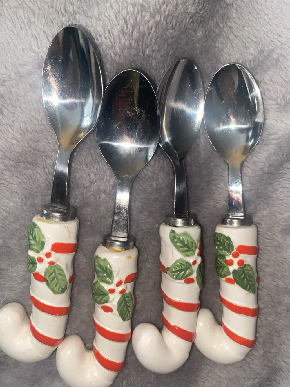 VTG Made In Japan Candycane Handles Stainless Steel Condiments Spoons Set Of 4