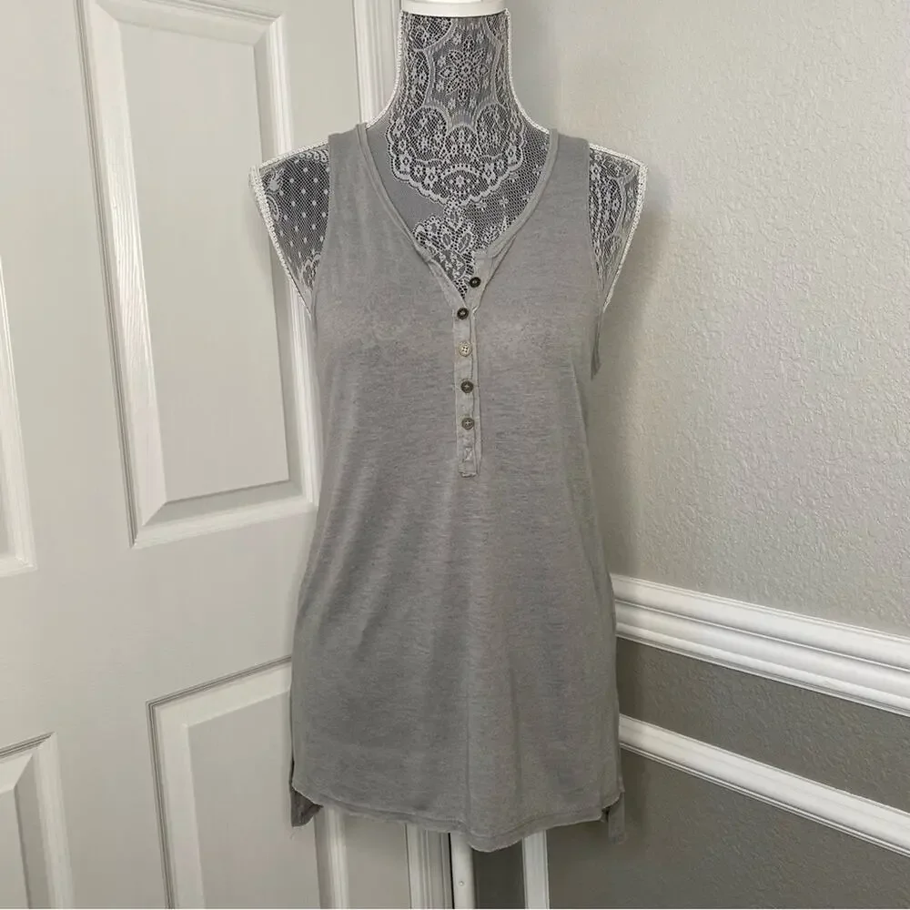 BP Brass Plum Womens Sleeveless V-Neck Button Down Henley Tunic Tank Top XS