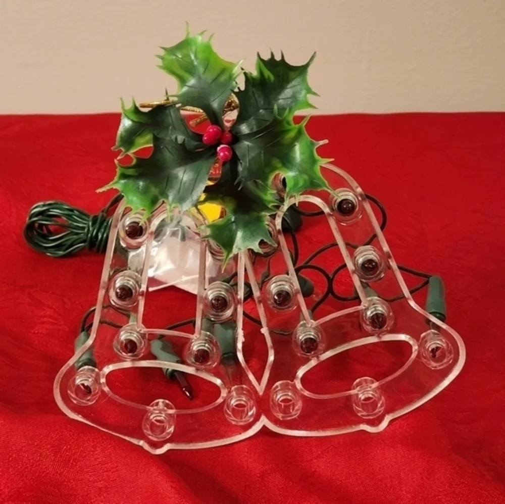 Vintage 20 Lite Twin Double Bell Tree Top Holly Berry‎ Christmas Holidays
