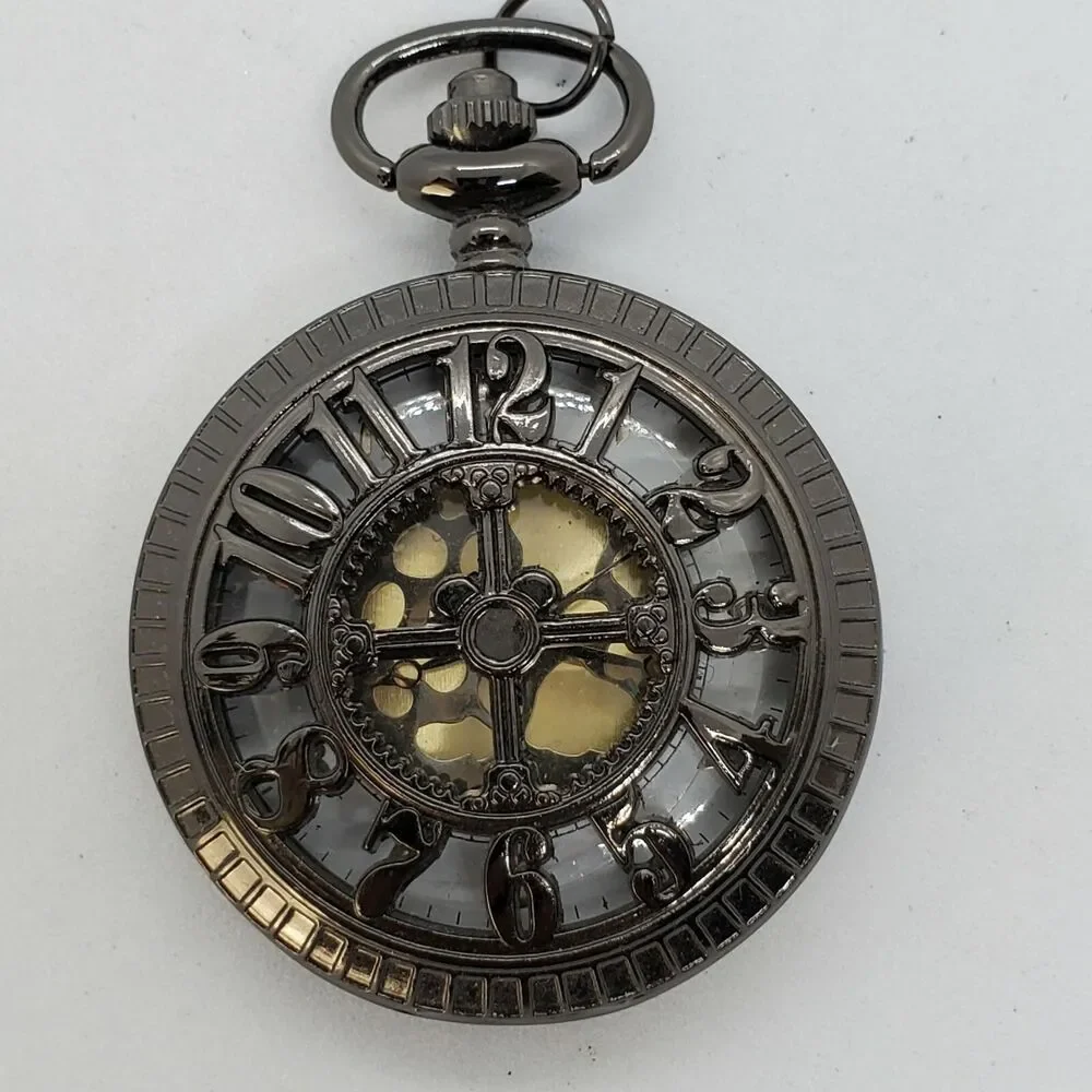 Men's 45MM Dark Brown Case White Gold Dial Pocket Watch New‎ Battery