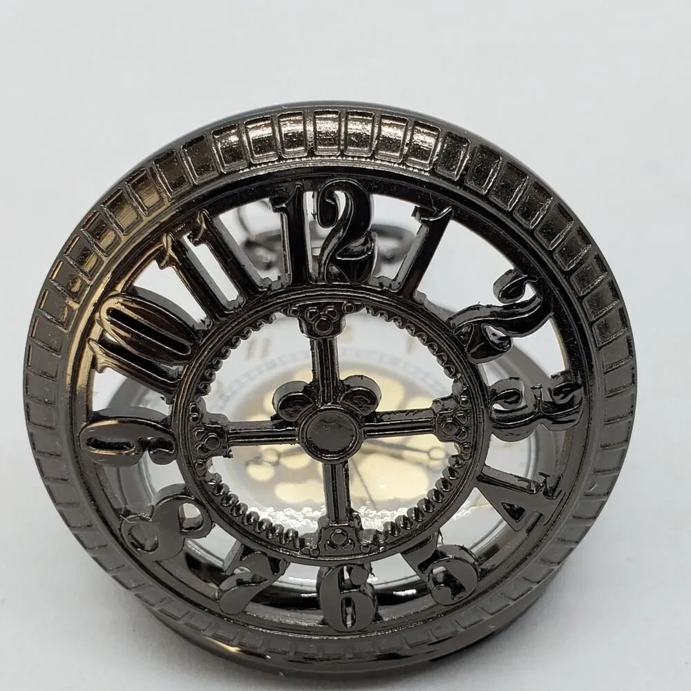 Men's 45MM Dark Brown Case White Gold Dial Pocket Watch New‎ Battery