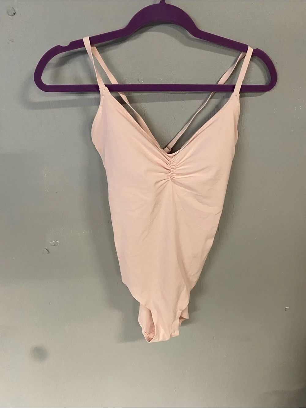 Athleta Light Pink V-Neck Ruched Bodysuit
