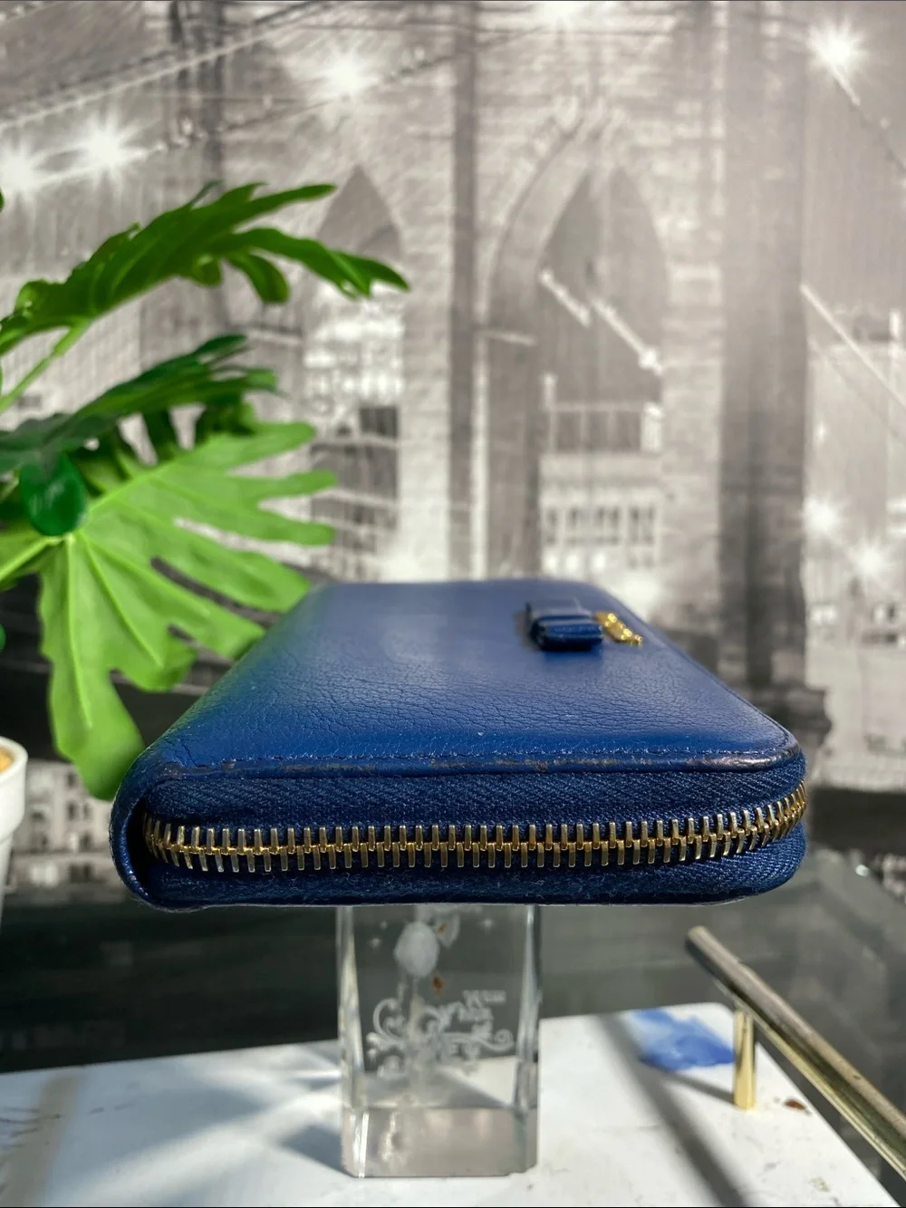 Authentic Miu Miu Royal Blue Leather Bow Long Wallet