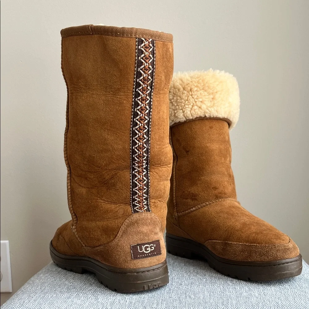 Ugg‎ Ultra Tall Braided Back 5245 New Zealand Label Sheepskin Rubber Sole Tasman