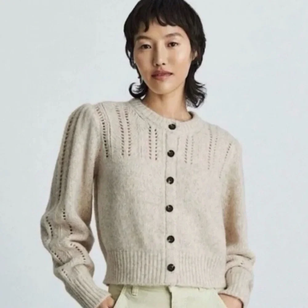 Everlane Alpaca Merino Cropped Puff Sleeve Cardigan S