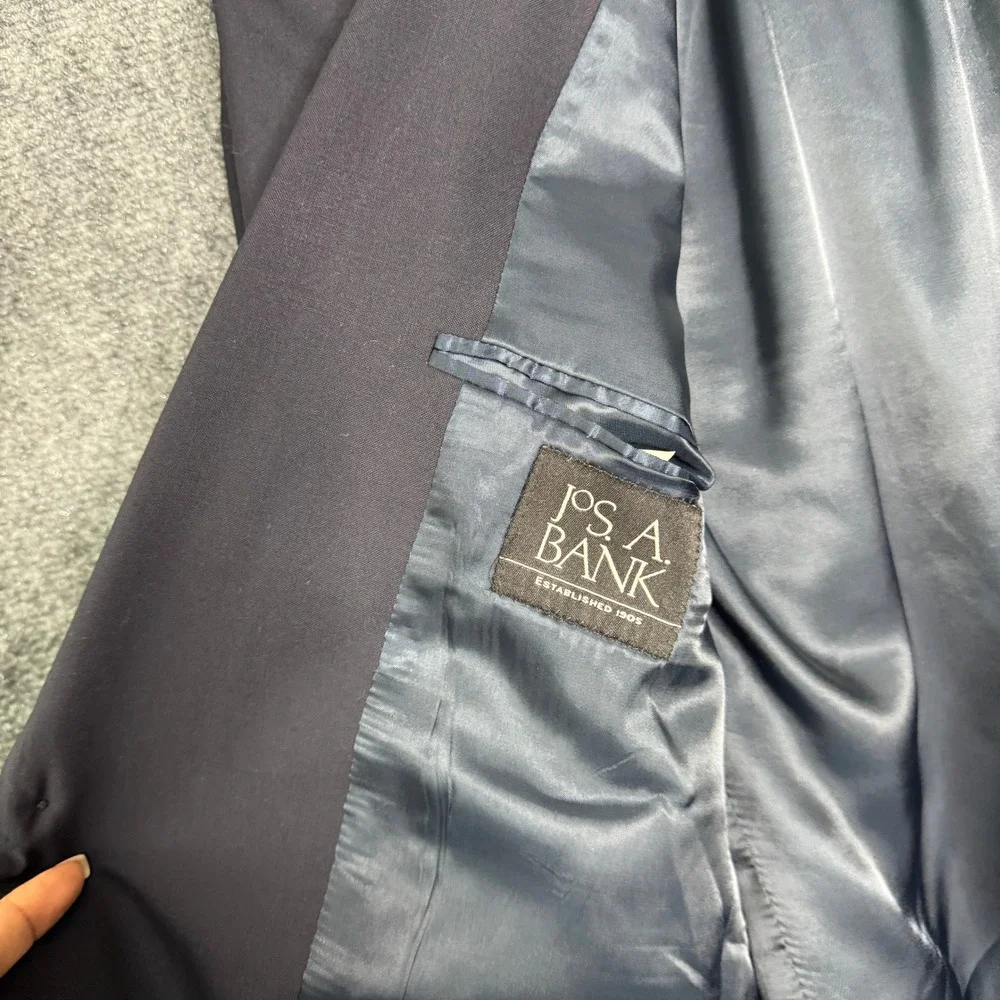 Jos A Bank Mens 41L Navy Blue Blazer Gold Two‎ Button Sport Coat Jacket Business